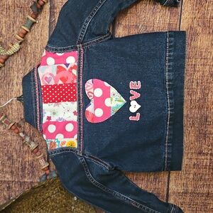 Handmade☆Embellished By One Kind Denim co. TODDLER VALENTINES DENIM JACKET 3T